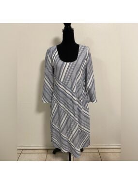 Soft Surrounding Dress Women’s Small Blue white stripe MIDI linen blend dress